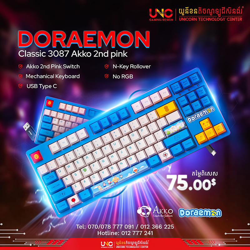 Doraemon Classic 3087 Akko 2nd pink ( USB Type C​ / No RGB / Akko 2nd Pink Switch / N-Key Rollover / Mechanical Keyboard )
