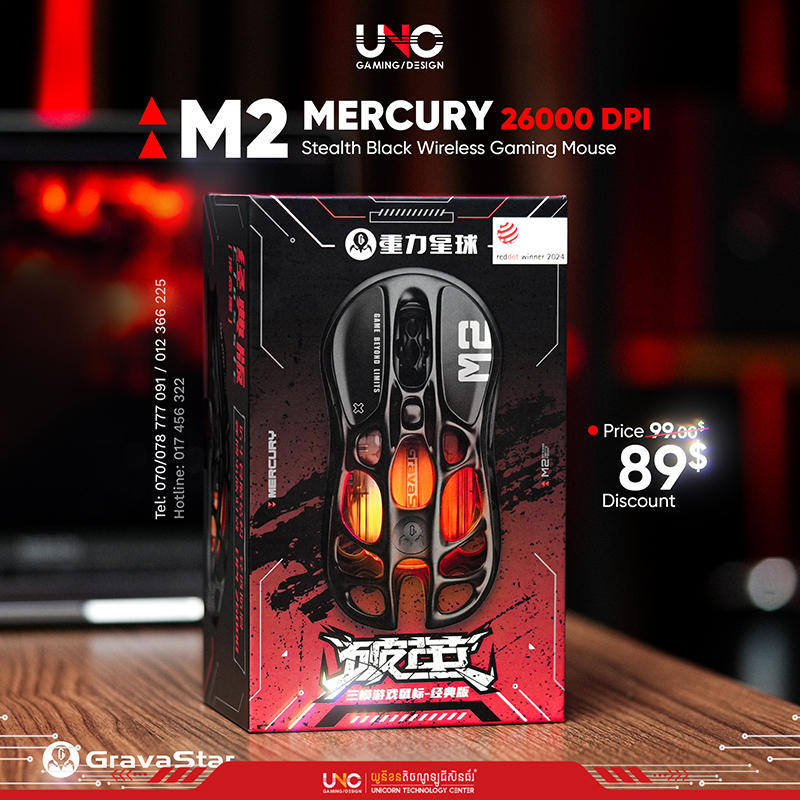 GravaStar Mercury M2 Wireless Gaming Mouse with 26,000 DPI, PAW3395DM Sensor -79g Lightweight Hollowed-Out Design -5 Programmable Buttons -5 Dynamic Lightsync RGB