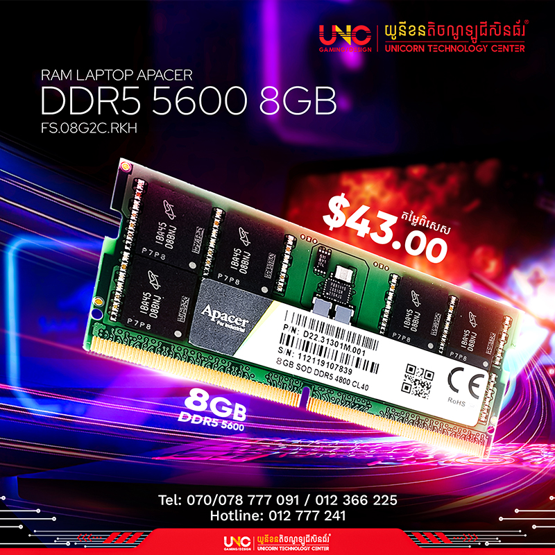 RAM LAPTOP APACER DDR5 5600 8GB ( FS.08G2C.RKH )