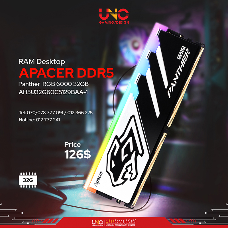 RAM Desktop APACER DDR5 Panther RGB 6000 32GB ( AH5U32G60C5129BAA-1 )
